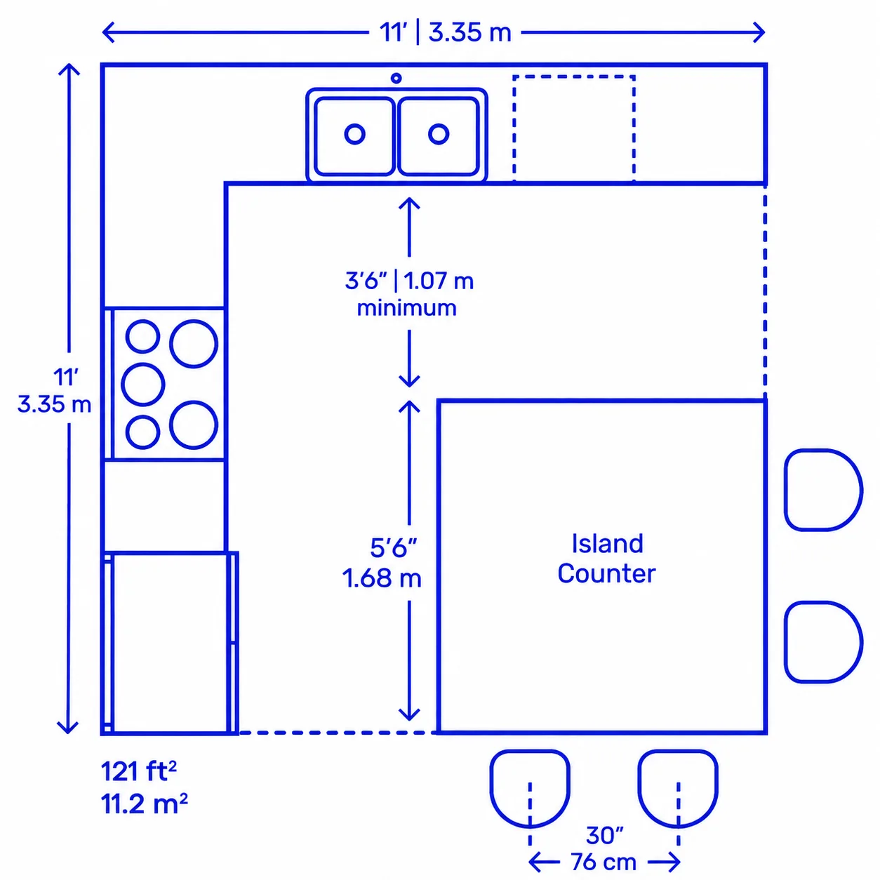 Island bench kitchen layout floor plan dimensions